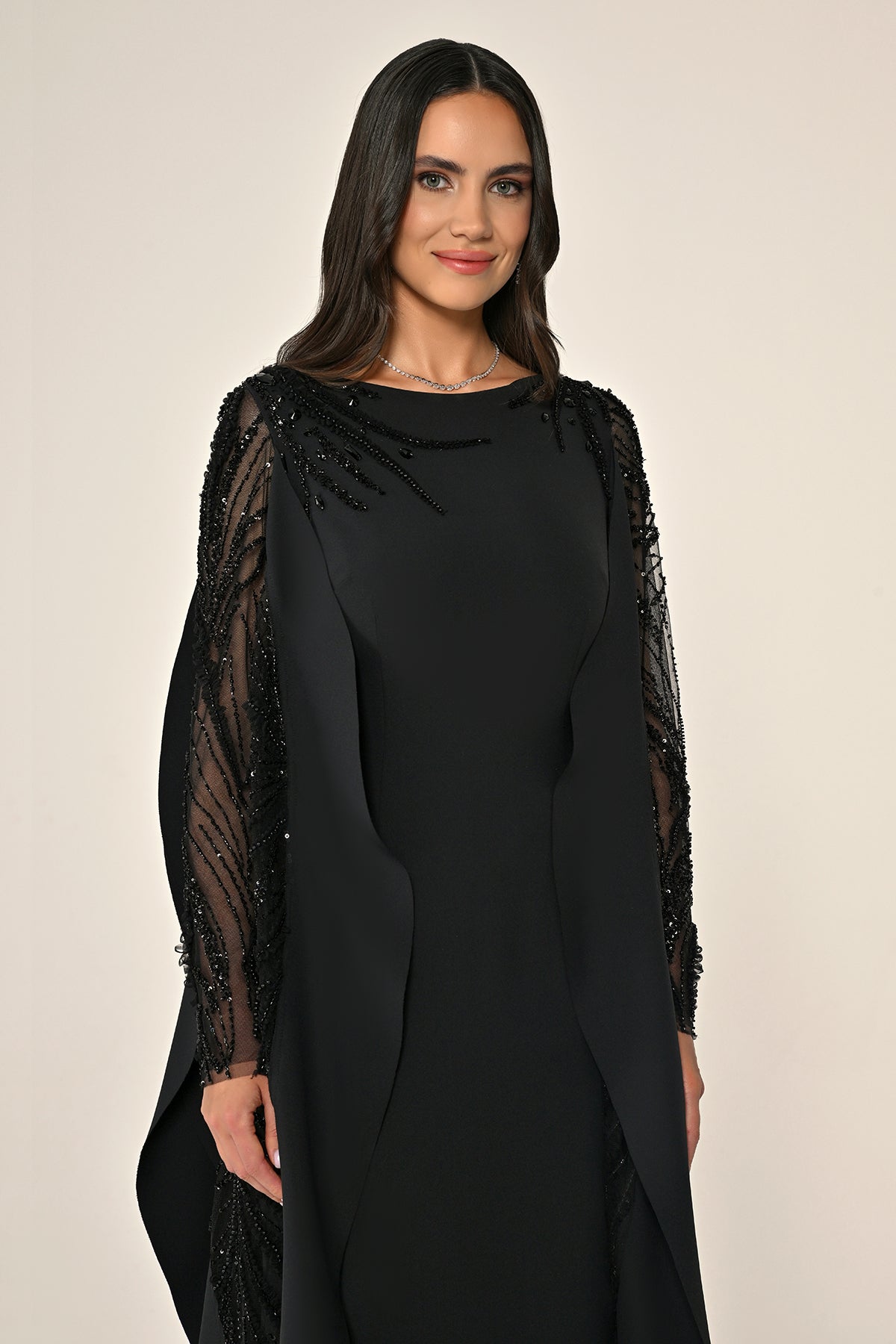 Plus Size Cape Dress - Maxi - Black