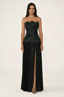 Rosette Corset Dress - Maxi - Black