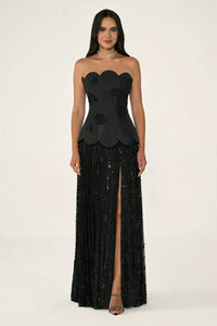 Rosette Corset Dress - Maxi - Black