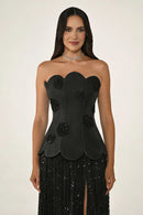 Rosette Corset Dress - Maxi - Black