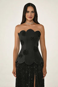 Rosette Corset Dress - Maxi - Black