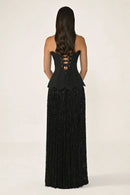Rosette Corset Dress - Maxi - Black