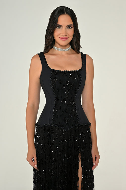 Noir Corset Dress - Maxi