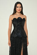 Petal Elegance Dress - Maxi - Black