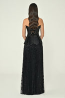 Petal Elegance Dress - Maxi - Black