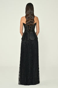 Petal Elegance Dress - Maxi - Black