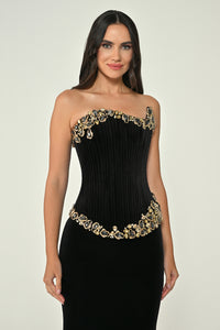 Regal Embellish Dress - Maxi - Black Velvet