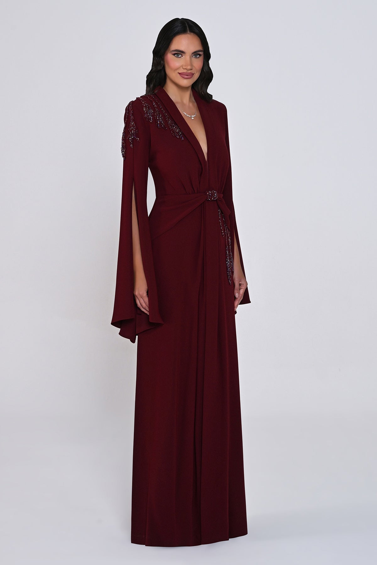 Aveline Noir Cape-Sleeve Dress - Maxi - Black