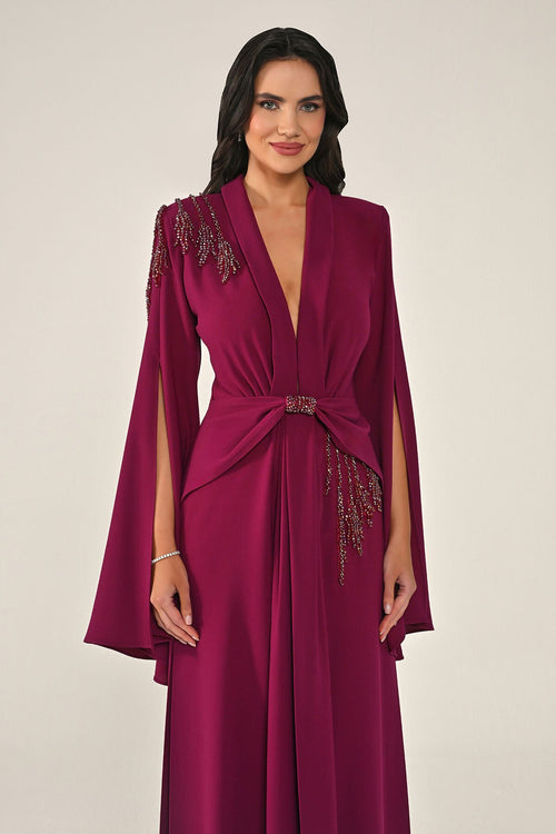 Aveline Noir Cape-Sleeve Dress - Maxi - Black