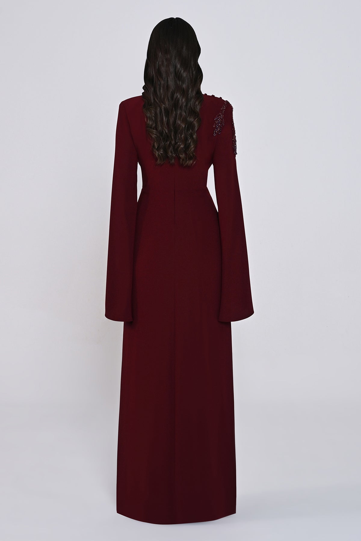 Aveline Noir Cape-Sleeve Dress - Maxi - Black