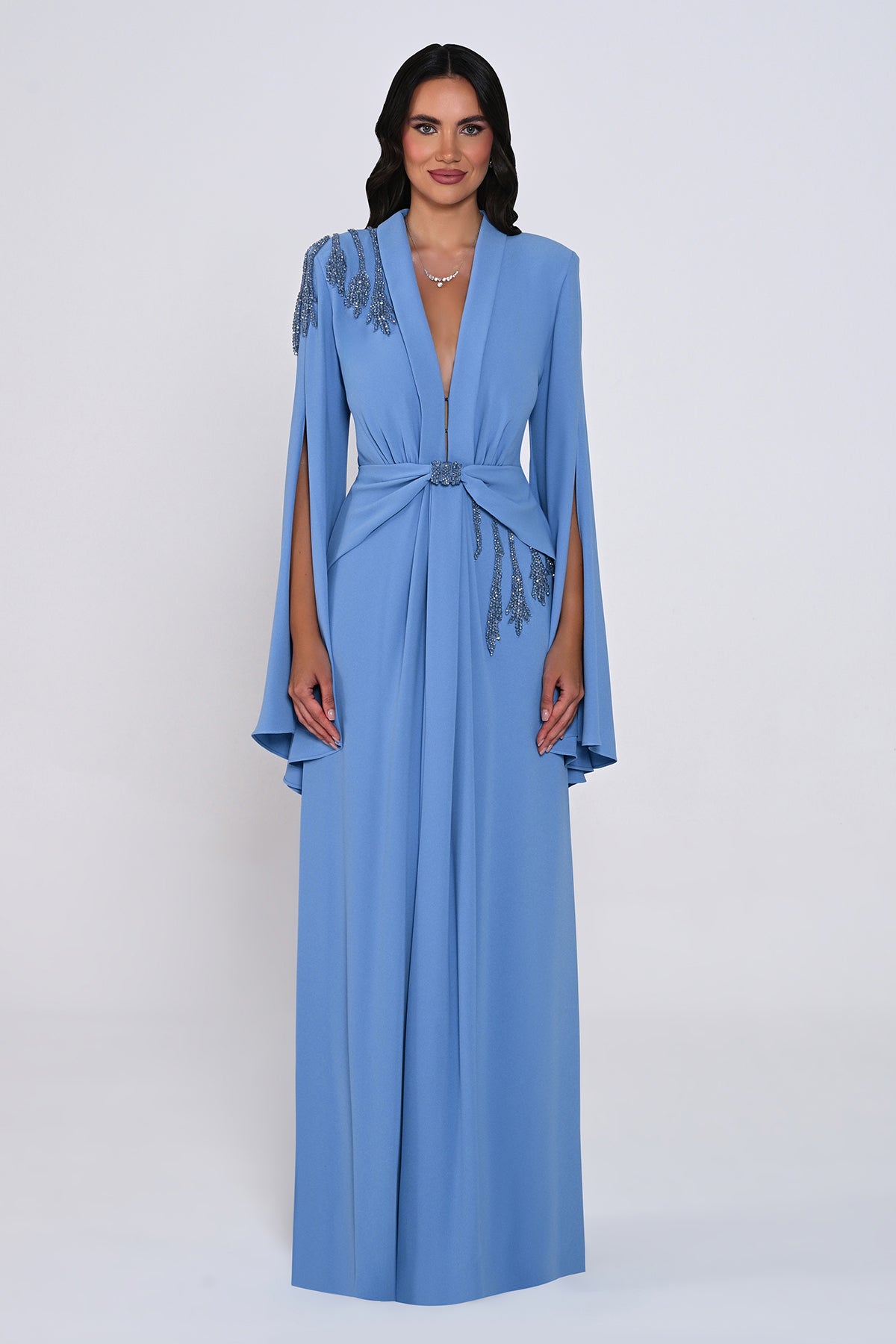 Aveline Noir Cape-Sleeve Dress - Maxi - Black
