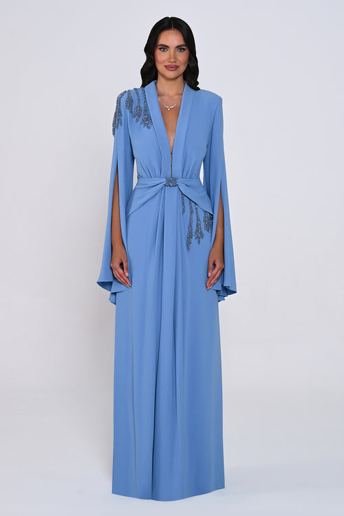 Aveline Noir Cape-Sleeve Dress - Maxi - Black