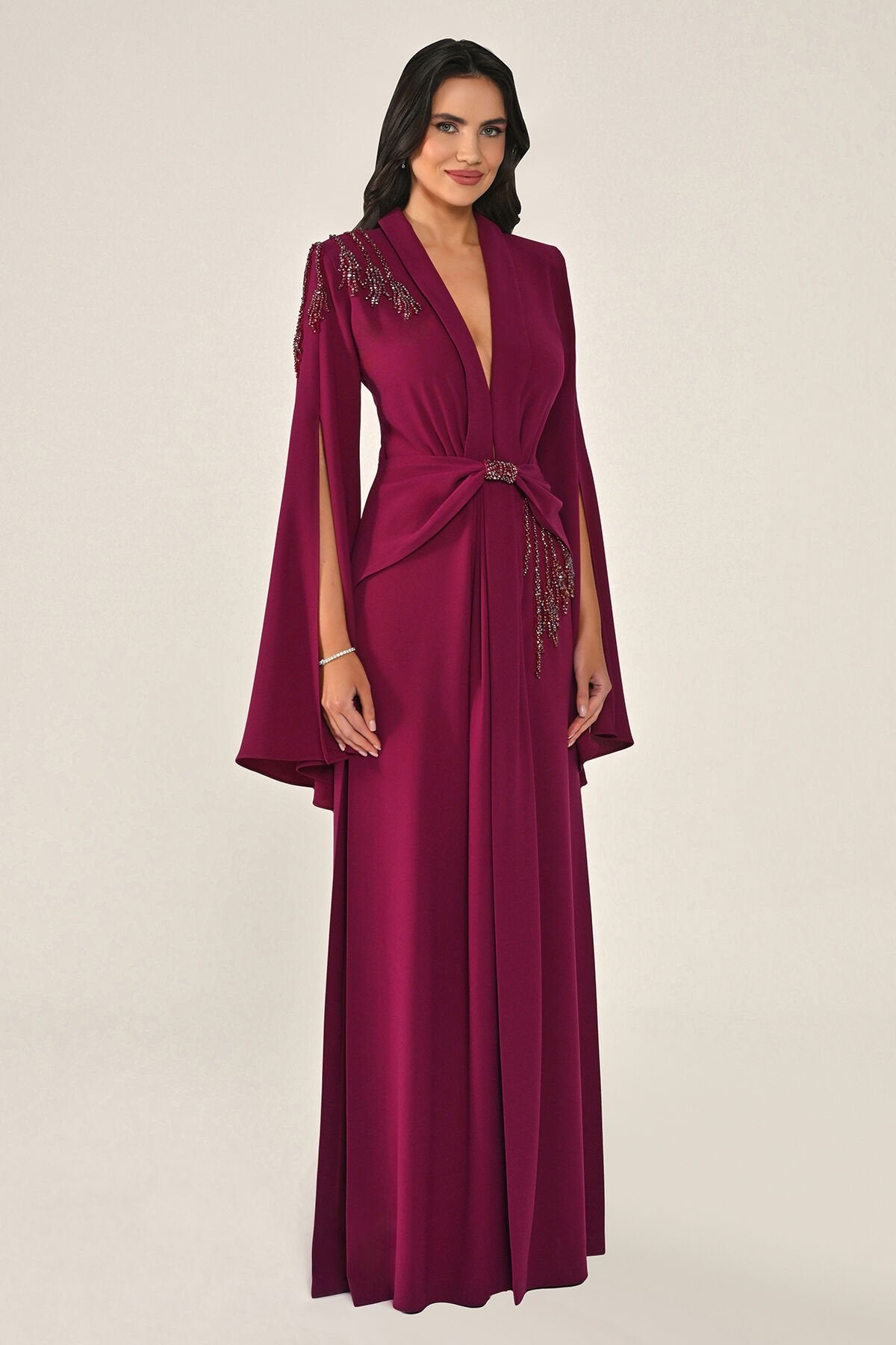 Aveline Noir Cape-Sleeve Dress - Maxi - Black