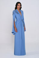 Aveline Noir Cape-Sleeve Dress - Maxi - Black