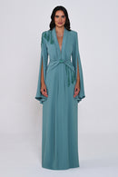 Aveline Noir Cape-Sleeve Dress - Maxi - Black