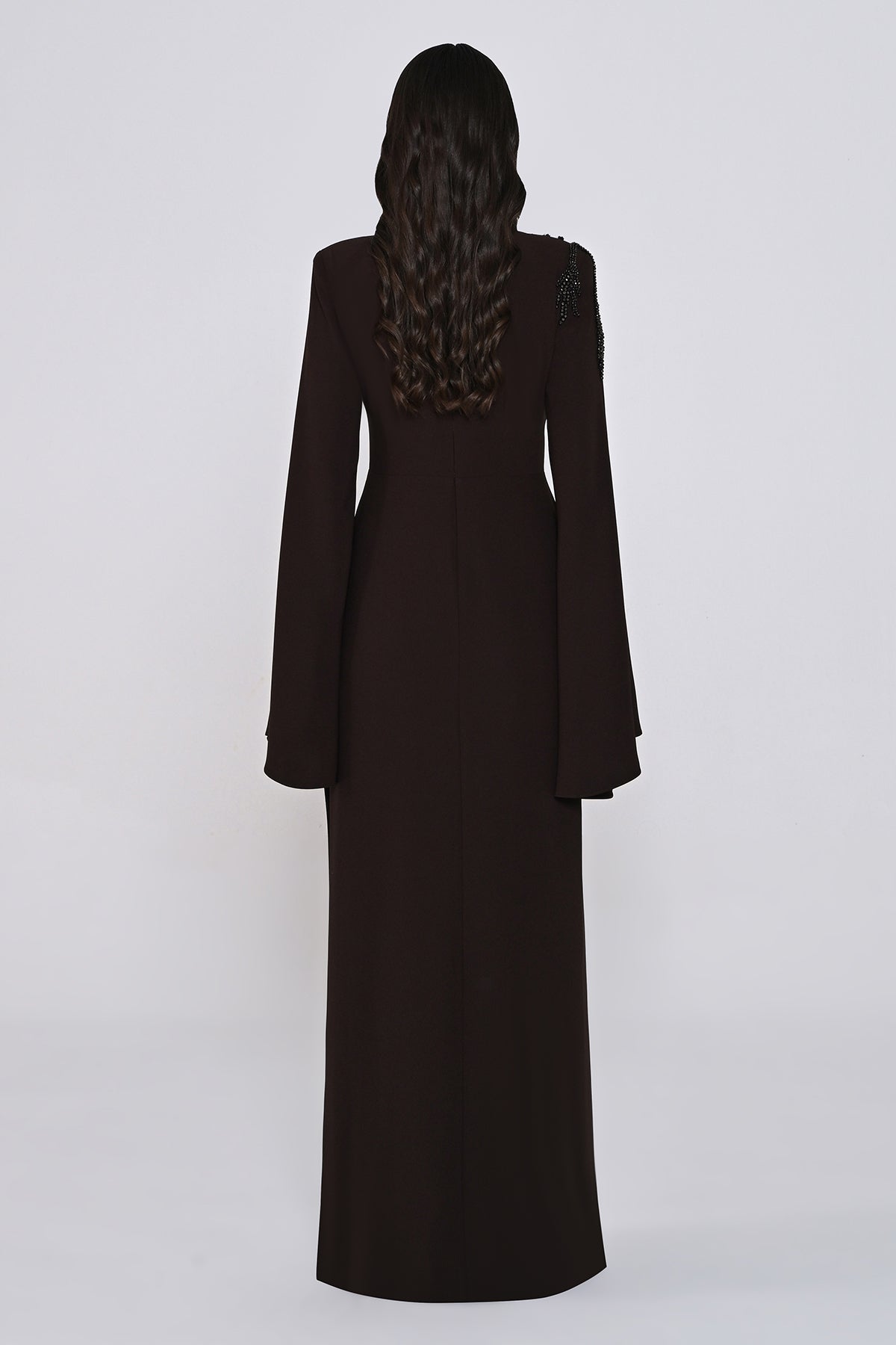 Aveline Noir Cape-Sleeve Dress - Maxi - Black