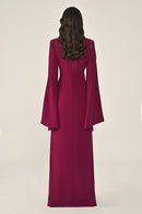 Aveline Noir Cape-Sleeve Dress - Maxi - Black