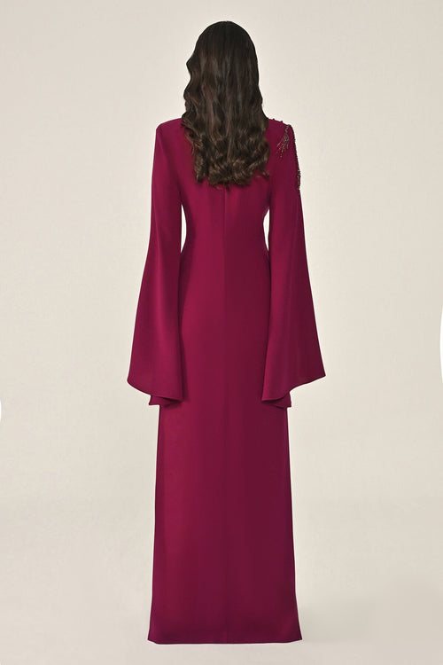 Aveline Noir Cape-Sleeve Dress - Maxi - Black