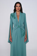 Aveline Noir Cape-Sleeve Dress - Maxi - Black