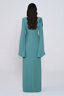 Aveline Noir Cape-Sleeve Dress - Maxi - Black