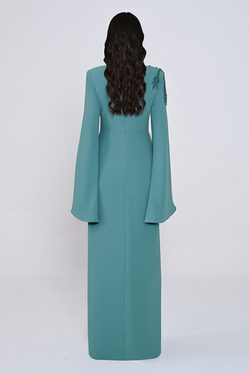 Aveline Noir Cape-Sleeve Dress - Maxi - Black