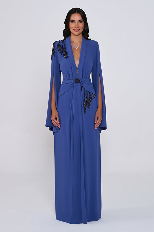 Aveline Noir Cape-Sleeve Dress - Maxi - Black