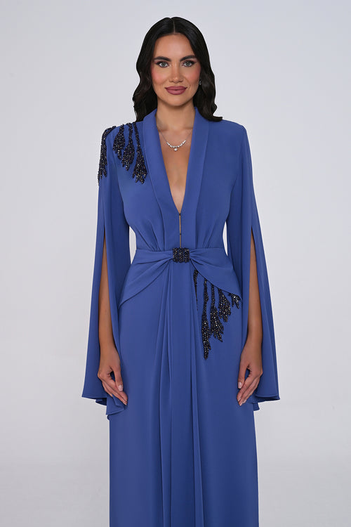 Aveline Noir Cape-Sleeve Dress - Maxi - Black