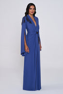 Aveline Noir Cape-Sleeve Dress - Maxi - Black