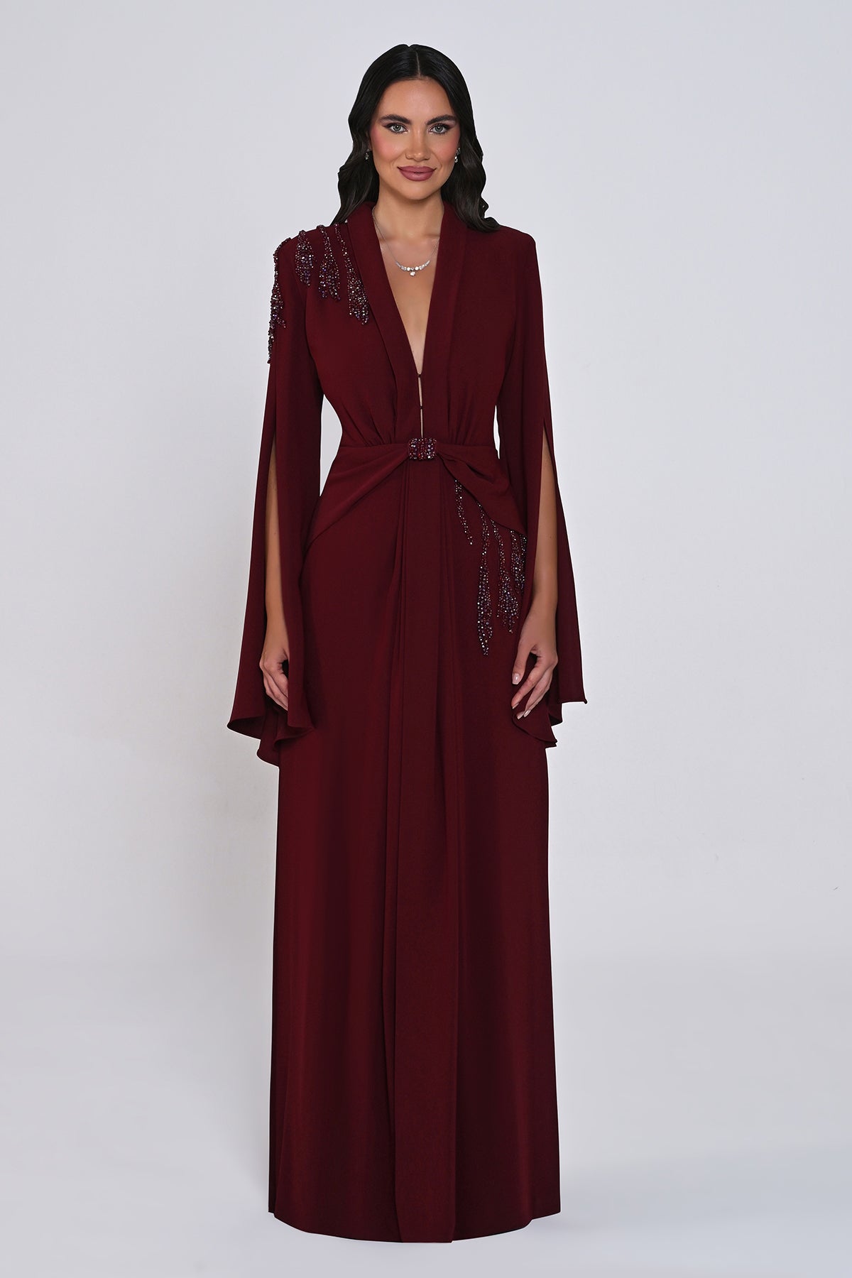 Aveline Noir Cape-Sleeve Dress - Maxi - Black