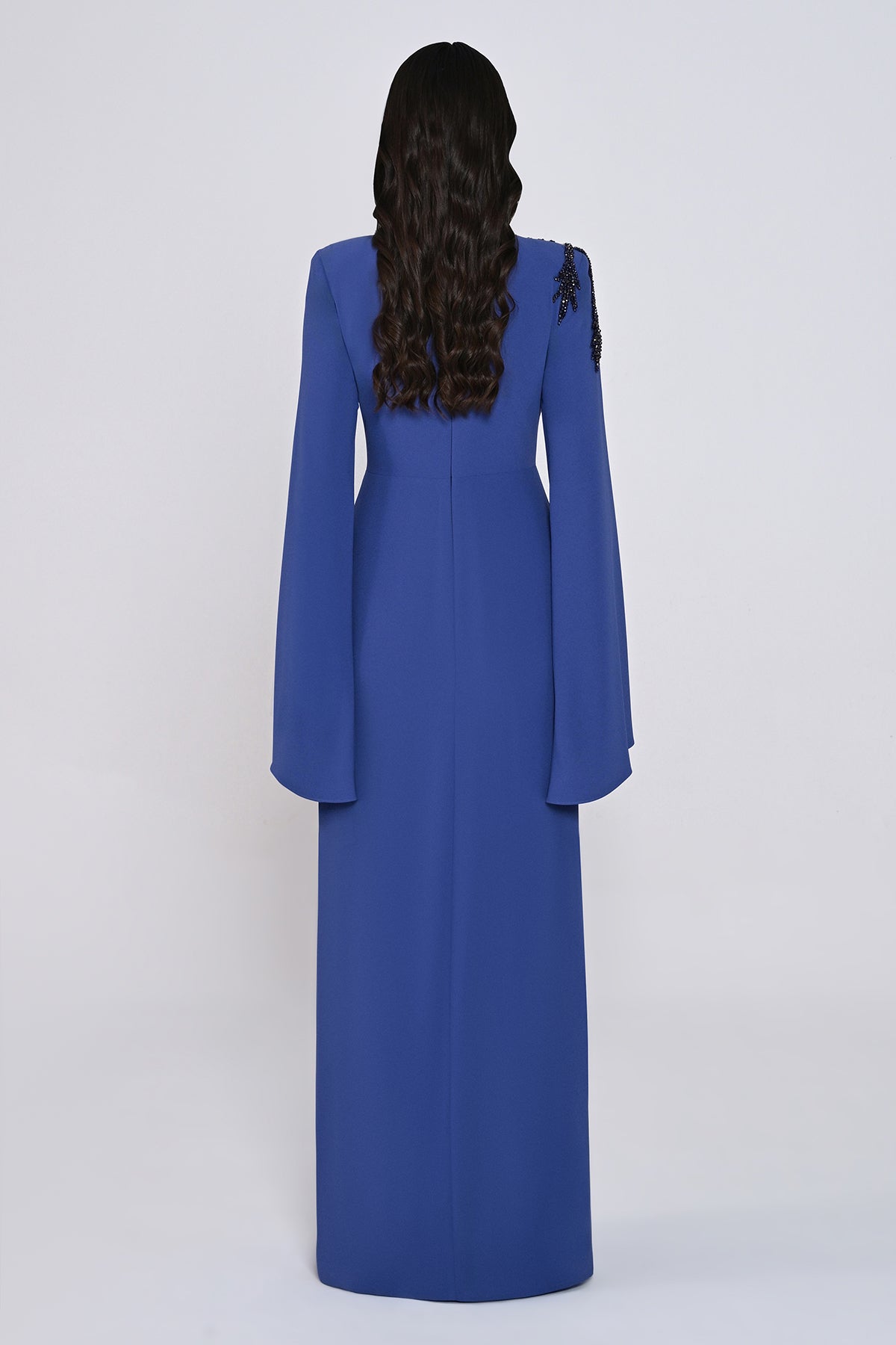 Aveline Noir Cape-Sleeve Dress - Maxi - Black