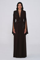 Aveline Noir Cape-Sleeve Dress - Maxi - Black