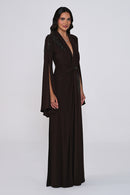 Aveline Noir Cape-Sleeve Dress - Maxi - Black