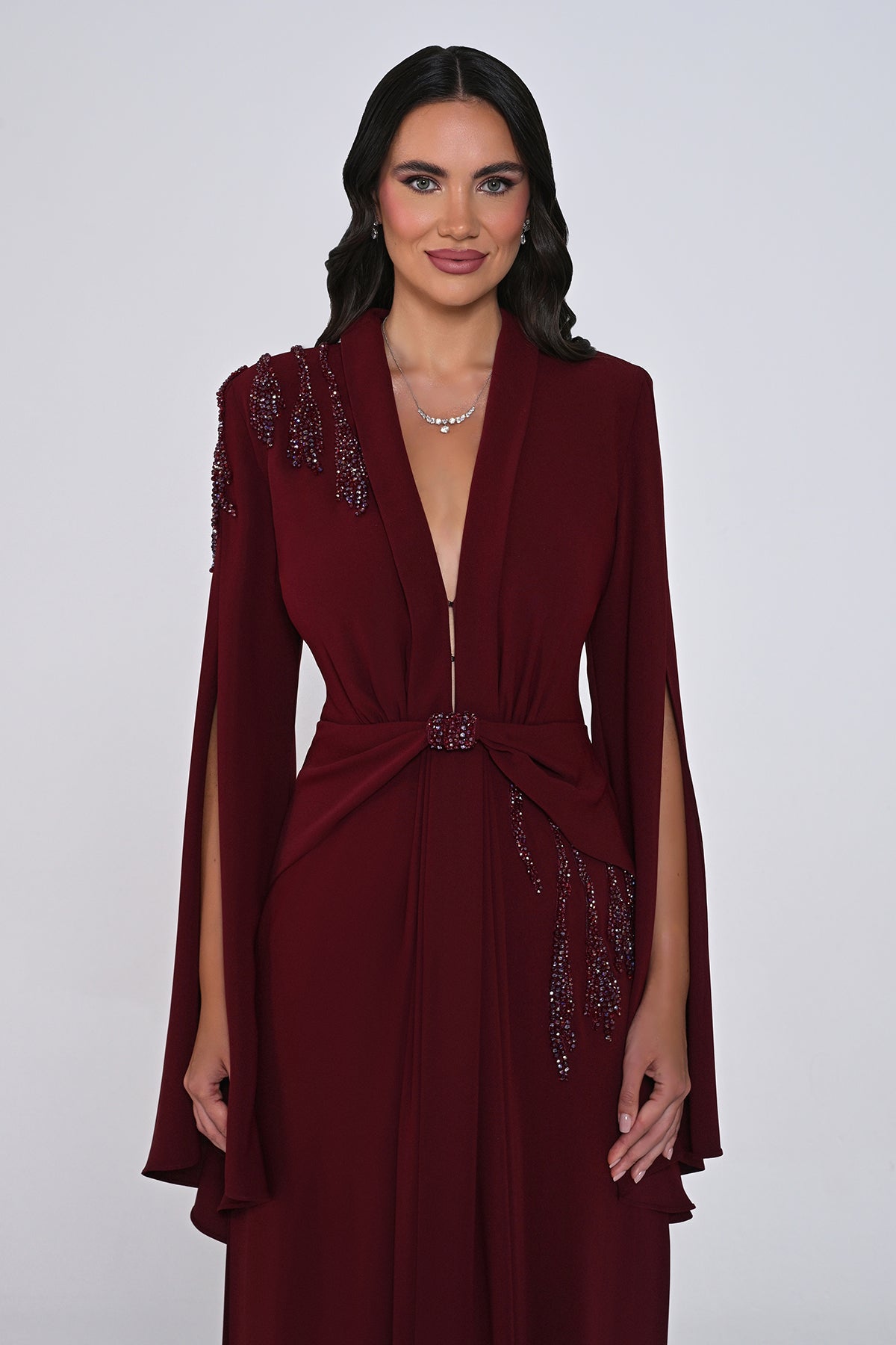 Aveline Noir Cape-Sleeve Dress - Maxi - Black
