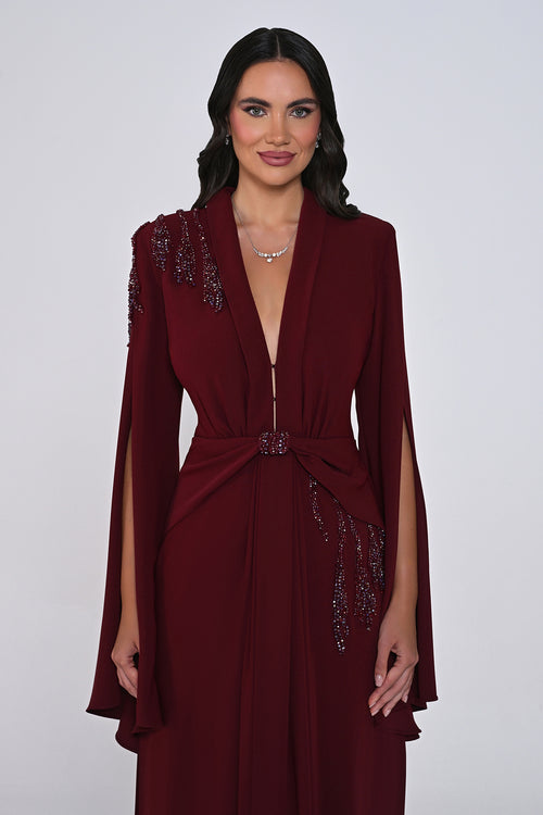Aveline Noir Cape-Sleeve Dress - Maxi - Black