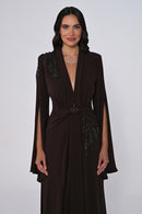 Aveline Noir Cape-Sleeve Dress - Maxi - Black