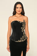 Elowen Corset Velvet Dress - Maxi - Black
