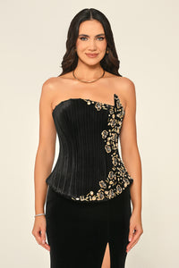 Elowen Corset Velvet Dress - Maxi - Black