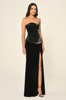 Elowen Corset Velvet Dress - Maxi - Black
