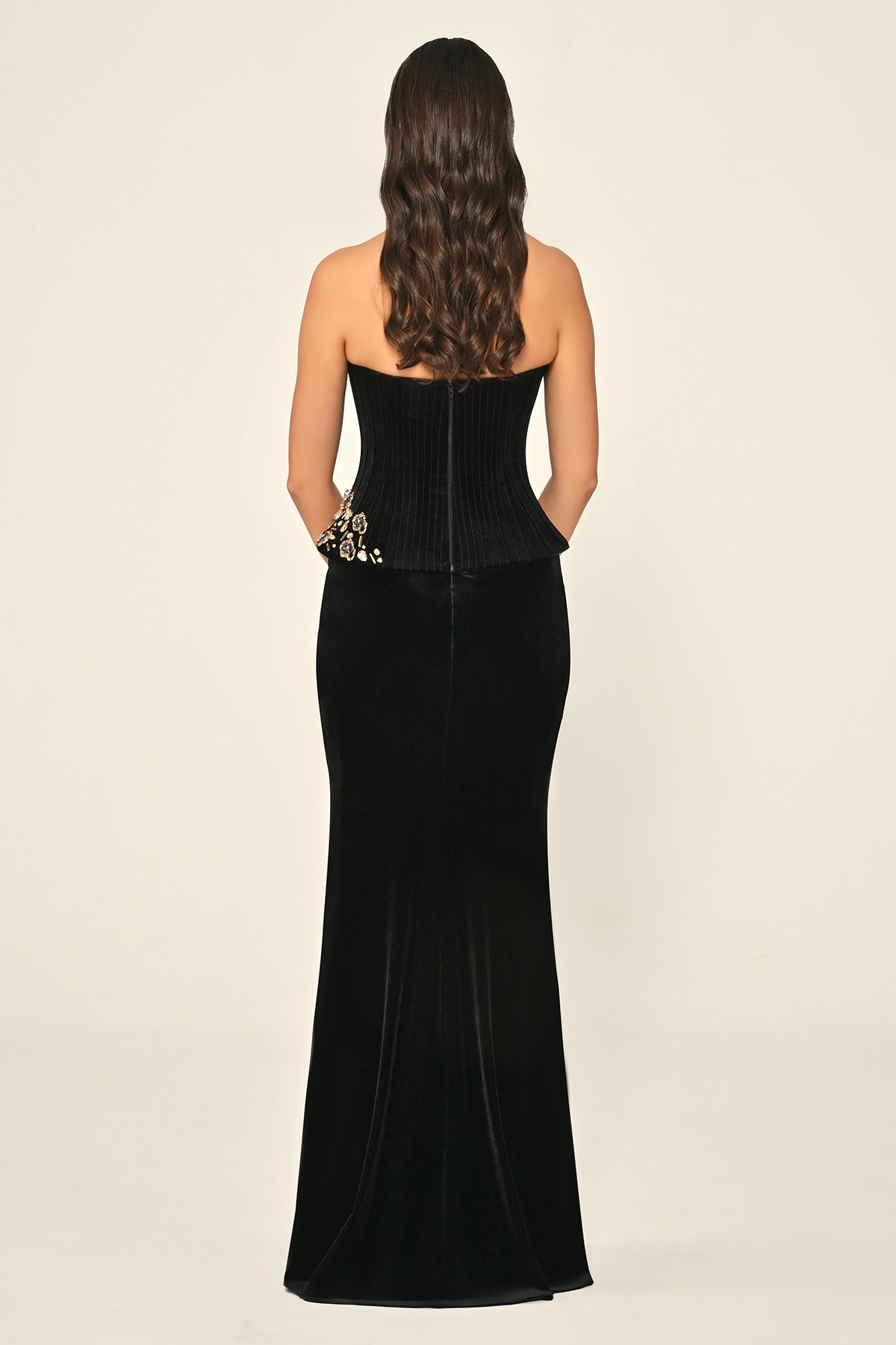 Elowen Corset Velvet Dress - Maxi - Black