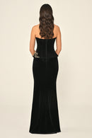 Elowen Corset Velvet Dress - Maxi - Black