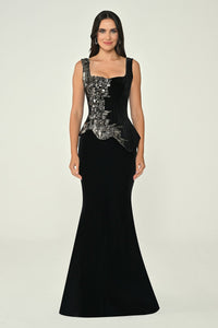 Mosaic Splendor Velvet Dress - Maxi - Black Velvet