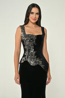 Mosaic Splendor Velvet Dress - Maxi - Black Velvet