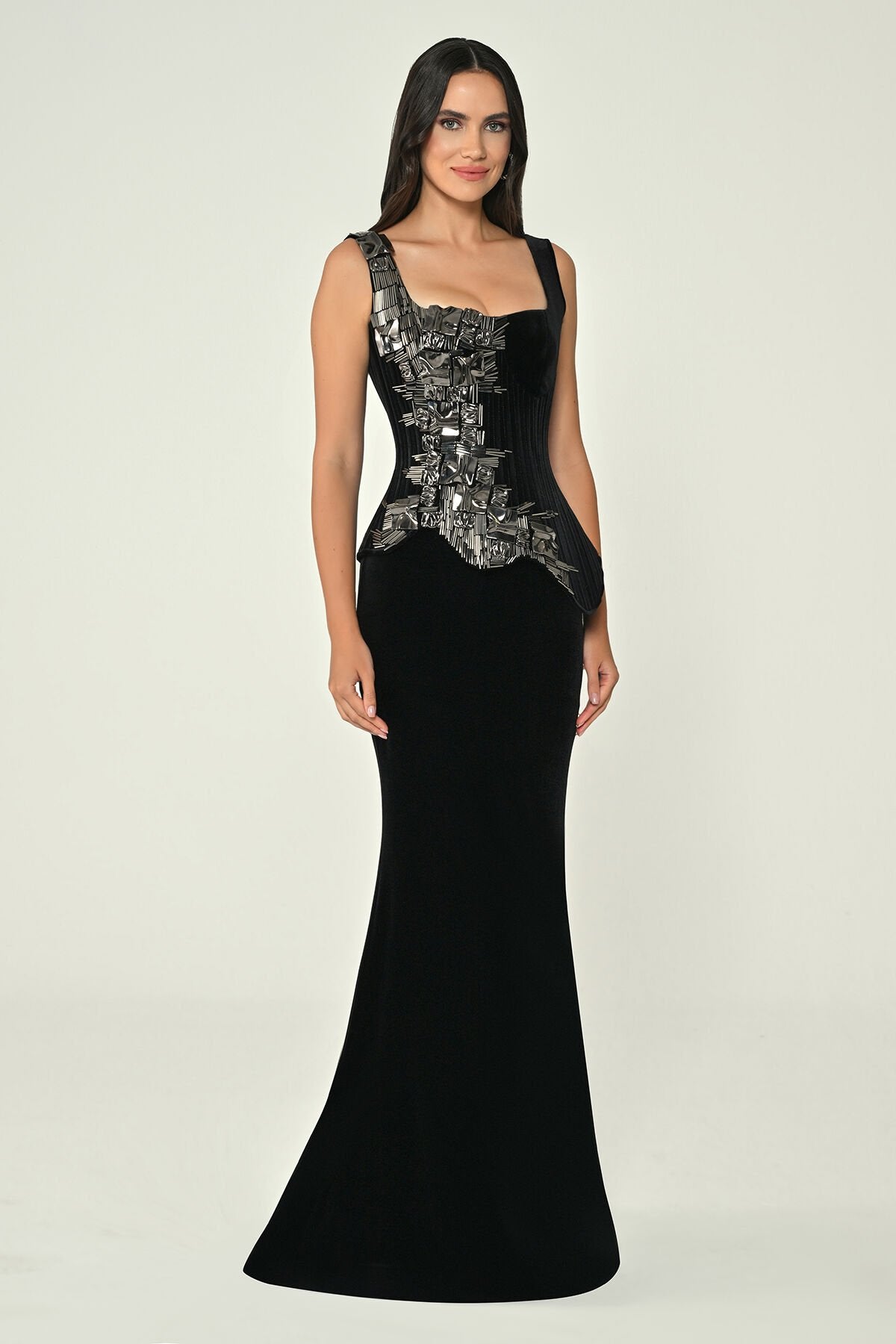 Mosaic Splendor Velvet Dress - Maxi - Black Velvet