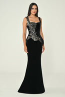 Mosaic Splendor Velvet Dress - Maxi - Black Velvet