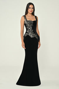 Mosaic Splendor Velvet Dress - Maxi - Black Velvet