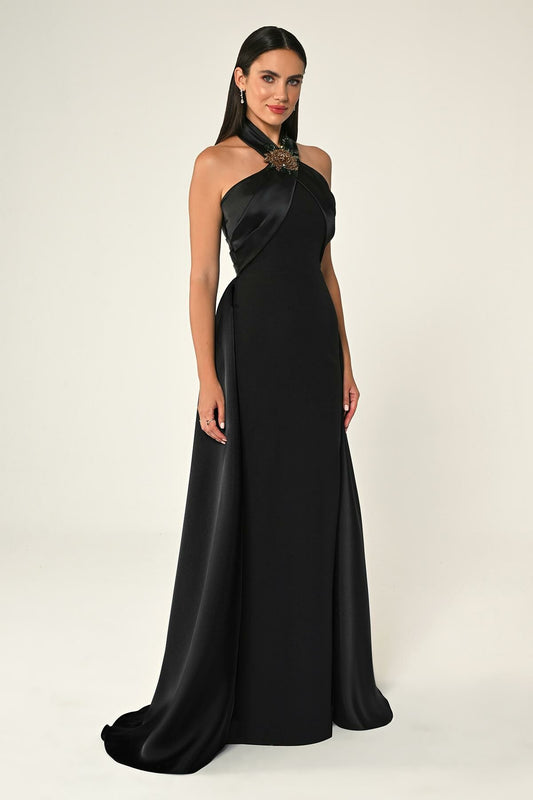 Cross Strap Flower Maxi Dress - Black