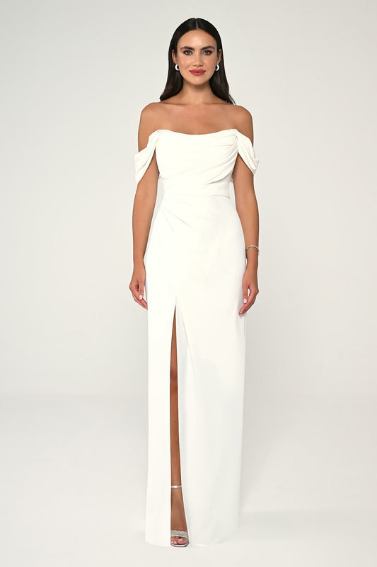 Off Shoulder Crepe Dress - Maxi - Multicolor