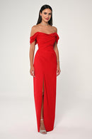 Off Shoulder Crepe Dress - Maxi - Multicolor
