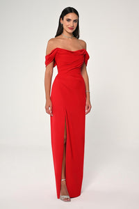 Off Shoulder Crepe Dress - Maxi - Multicolor