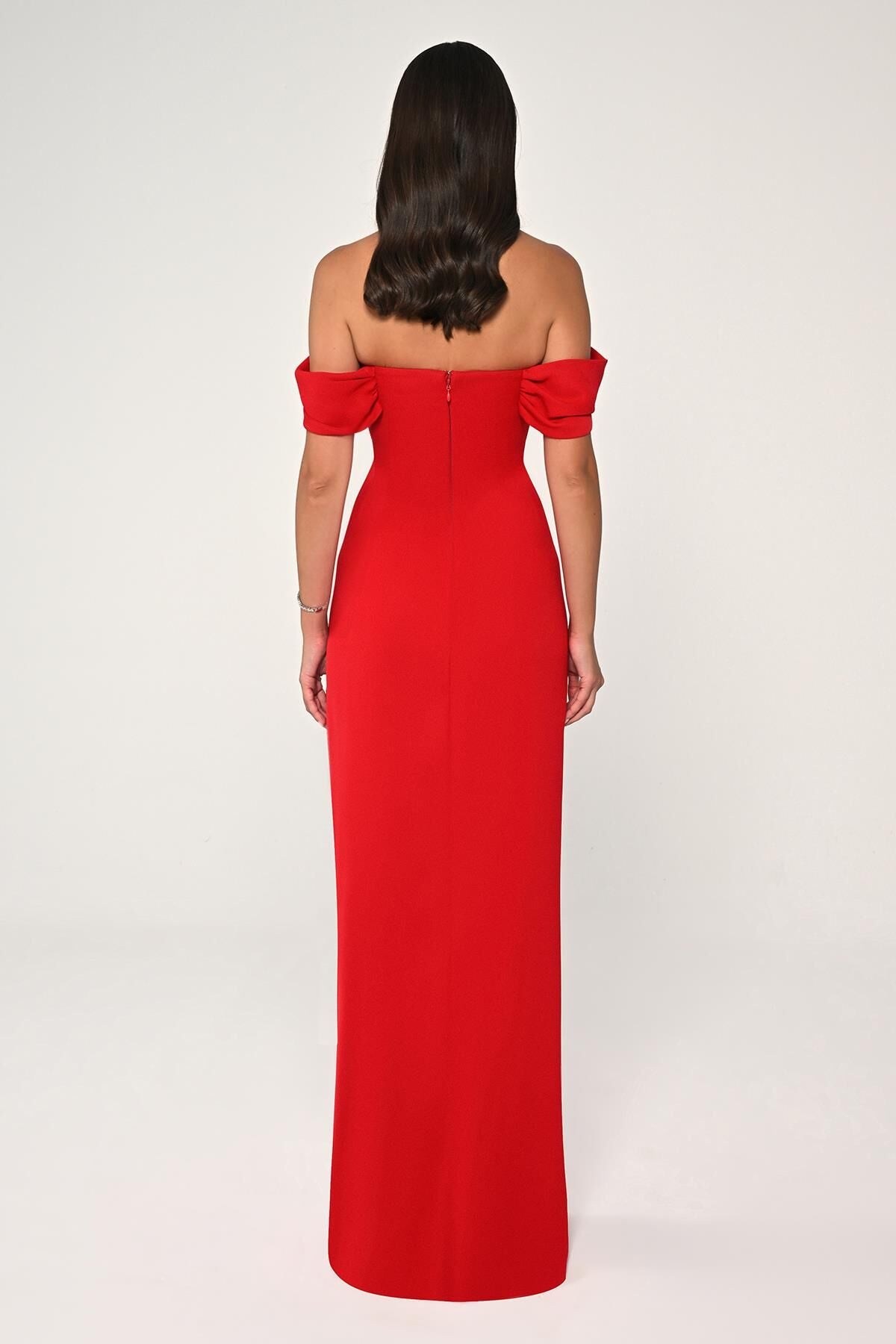 Off Shoulder Crepe Dress - Maxi - Multicolor